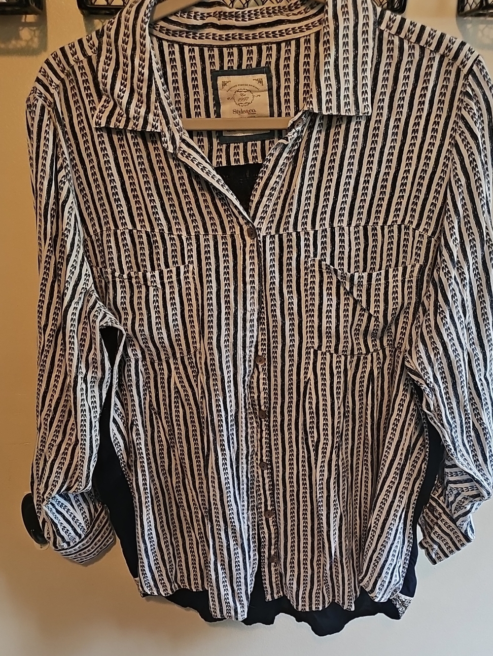 Blue and White Patterned Button-Up Shirt